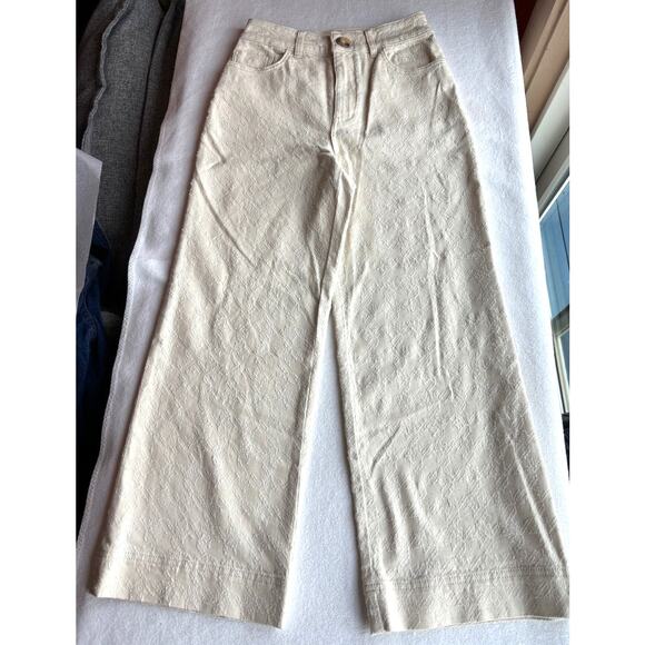 NWT PILCRO High Waist Cropped Flare Pant Textured Ivory Cotton Blend Pockets 26 - Picture 1 of 8